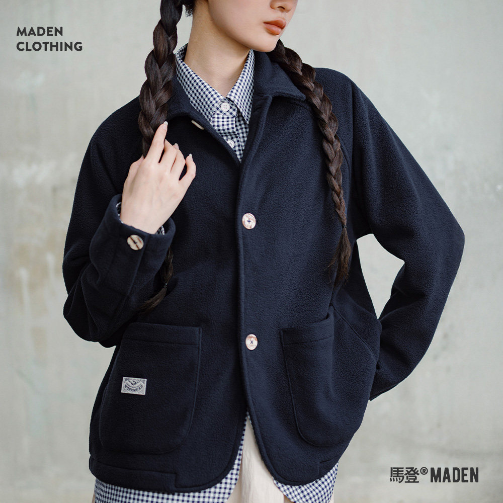 马登美式摇粒绒翻领外套暖呼呼保暖夹克休闲开衫抓绒上衣秋季女