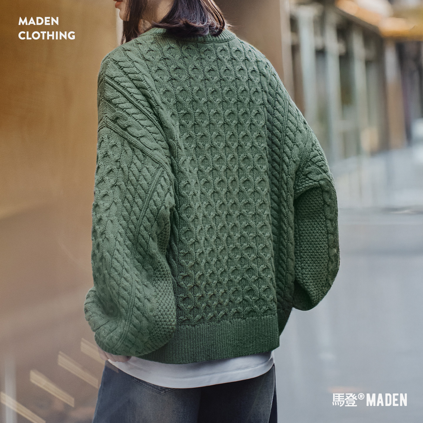 亨利领慵懒风绞花毛衣马登女装