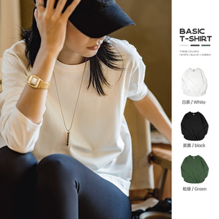 马登黑白色基础款 t恤宽松内搭卫衣上衣女秋 针织纯棉打底磨毛长袖