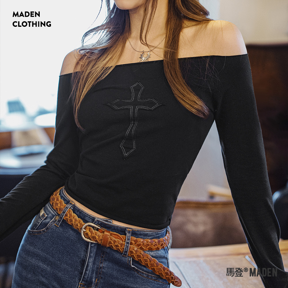 马登可露丽纯欲风超仙一字肩长袖