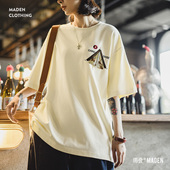 马登复古宽松落肩上衣纯棉白色刺绣大码 女士夏季 中长款 T恤半短袖