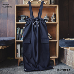 复古口袋直筒遮肉抽绳束脚休闲裤 背带裤 子秋女 可拆卸工装 马登美式