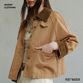 女 圣达菲夹克灯芯绒拼接帆布外套翻领上衣春季 马登巴恩风美式 工装