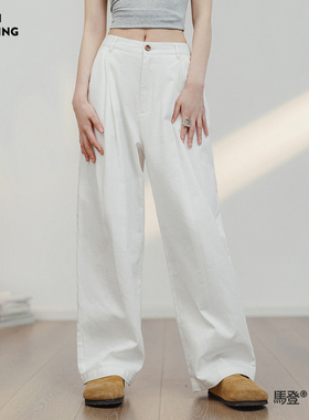 马登美式白色休闲裤纯棉宽松直筒工装裤日系大码通勤阔腿裤春季女