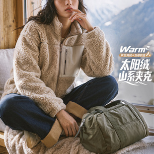 马登复古拼接加绒加厚外套双面抓摇粒绒保暖卫衣宽松夹克上衣女秋