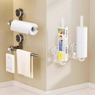 吸盘厨房卷纸架免打孔悬挂一次性抹布保鲜膜纸巾置物架橱柜纸挂架