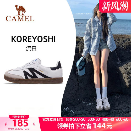 骆驼板鞋女款新款平底小白鞋时尚复古休闲鞋T头鞋百搭德训鞋女鞋