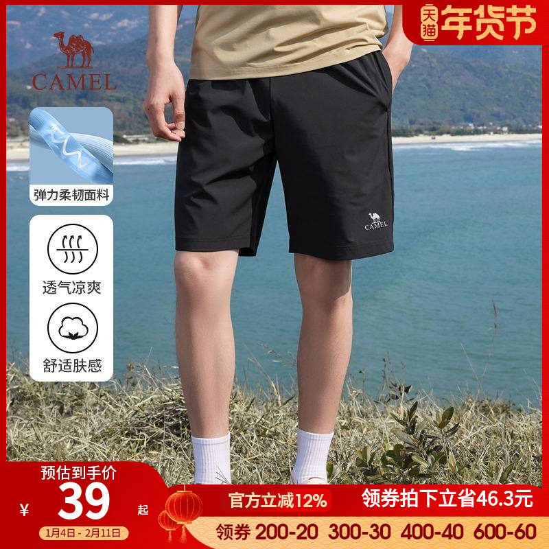 骆驼男装休闲短裤男女夏季2025新款宽松运动情侣款弹力直筒五分裤