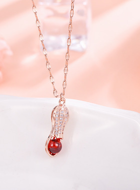 钛钢水波链18a个性红色花项链