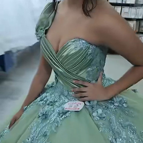 9A绿色晚礼服裙女高端轻奢小众抹