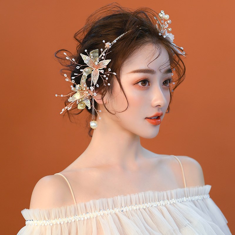 韩式气质仙美亮片花朵珍珠发箍2019冬季新款新娘造型