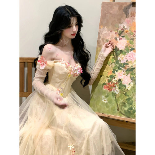 9A法式茶歇晚礼服绝美抹胸仙森系