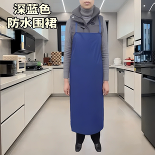 深蓝色防水布围裙腰男女工作饭单兜劳动防油污护保厨房理发店围裙