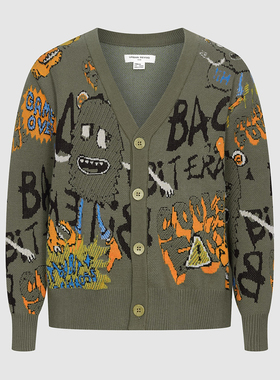 UR国内代购2025秋季男童时尚休闲趣味图案V领针织开衫UBU950006