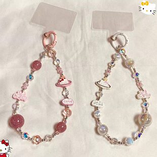 国潮公主请发财手机挂绳短款手腕挂件KT猫手提钥匙扣壳结实防丢女