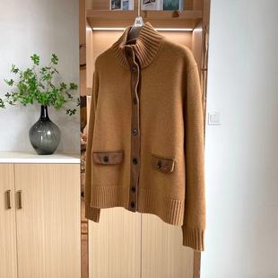 立领100羊绒针织开衫 少量现货 老钱焦糖色0077非市场货 单 LP元