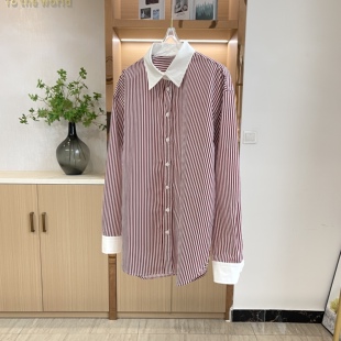 R美式复古衬衫 撞色拼接女装26新款条纹衬衫 0066（实际库存）