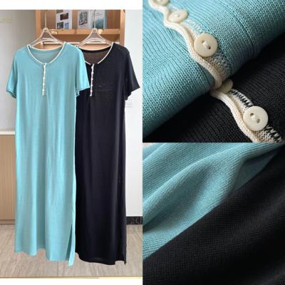 醋酸亚麻撞色连衣裙(实际库存）宽松版短袖裙0033