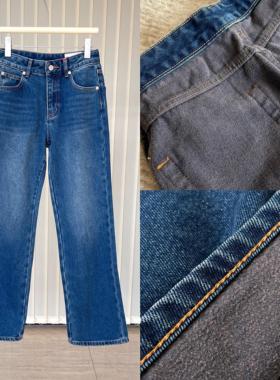 M~Q薄绒水洗蓝色牛仔裤 秋冬新款 中高腰直筒裤00905