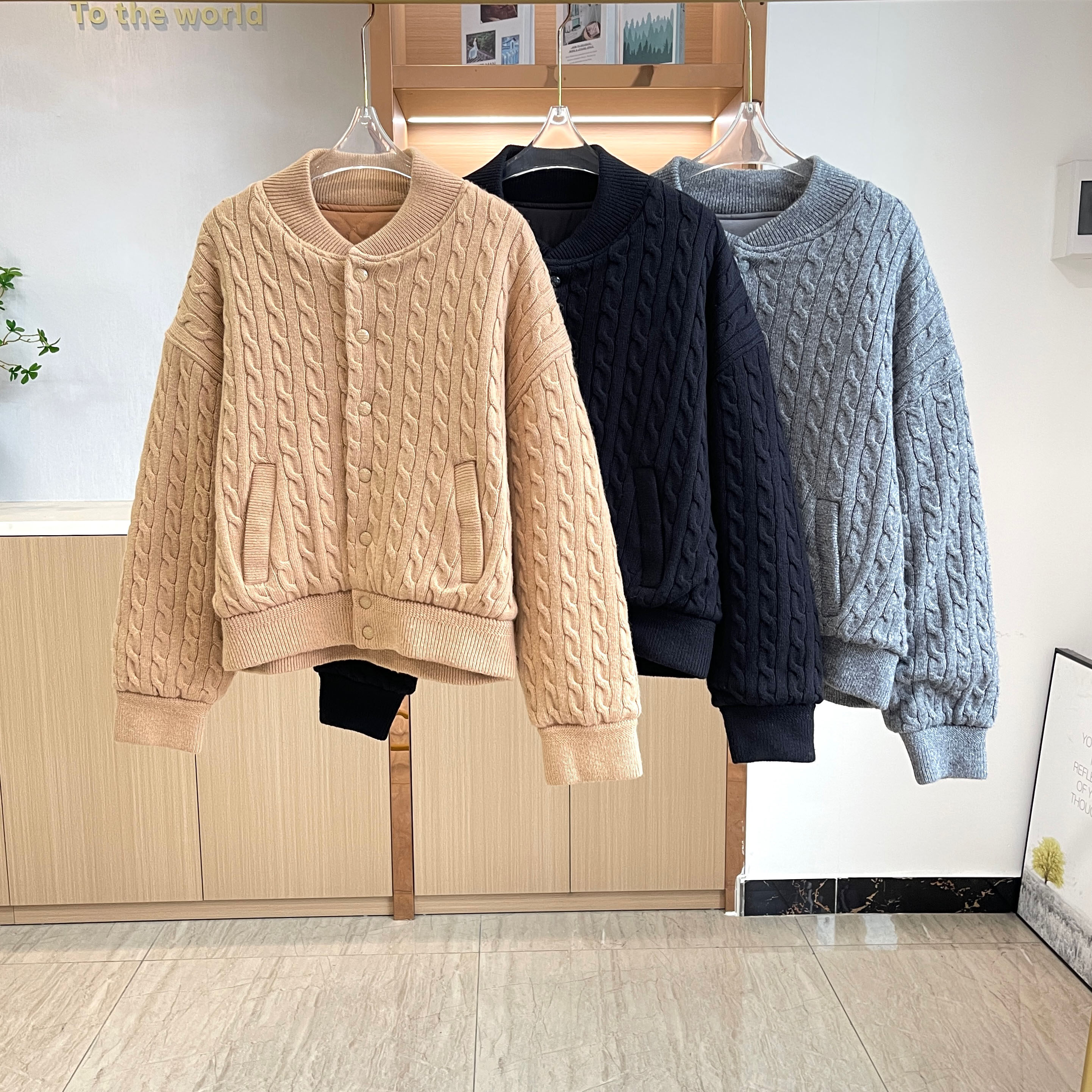 R刺绣厚实夹克 宽松版绞花编结男女同款 麻花编制外套00808