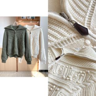 LP元单  鼓播双层几何菱格纹提花 羊绒厚款外套针织开衫厚实00409