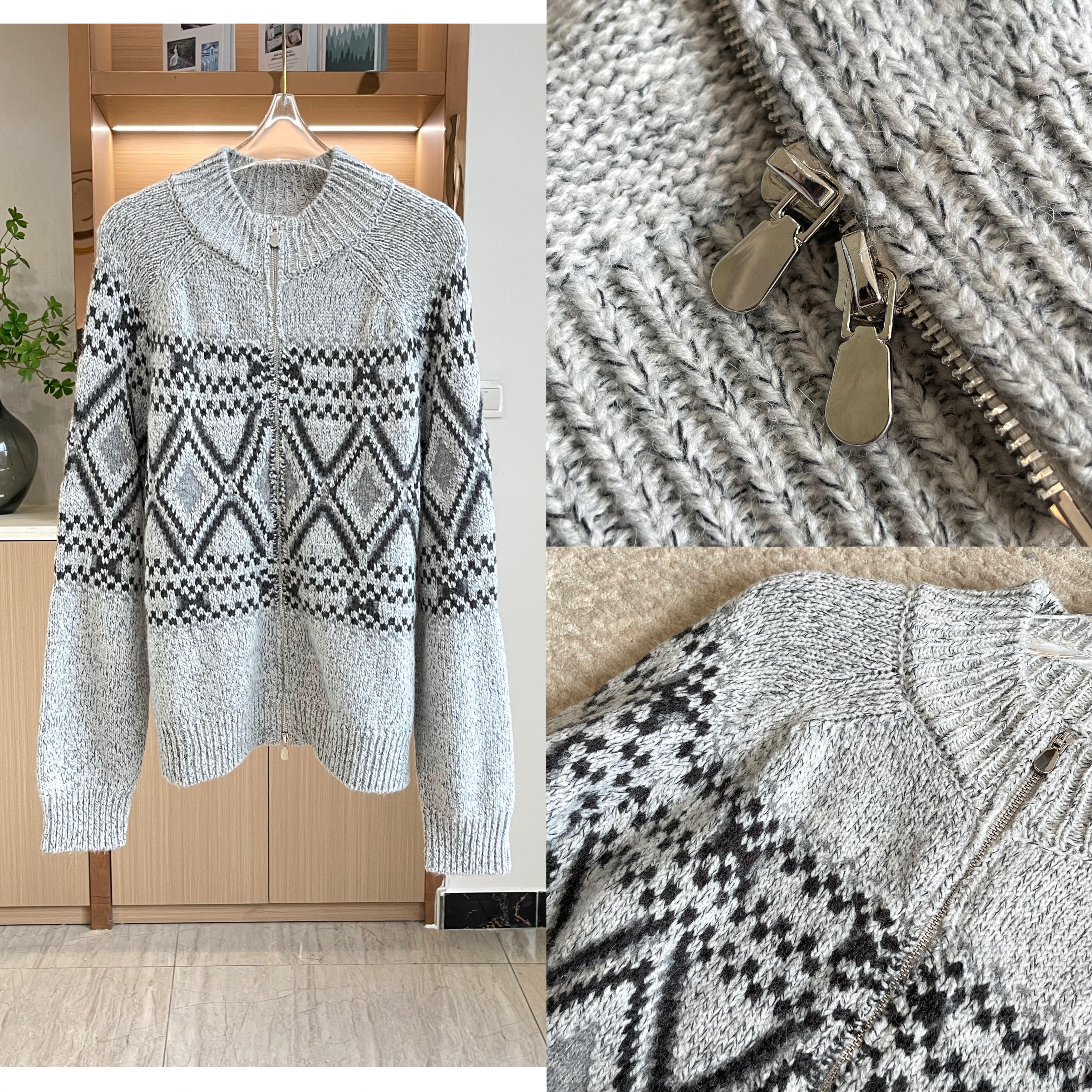 LP花纱几何图案拉链提花针织开衫