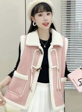 小香风羊羔毛马甲女2025秋冬皮毛一体绒外穿保暖背心坎肩马夹外套