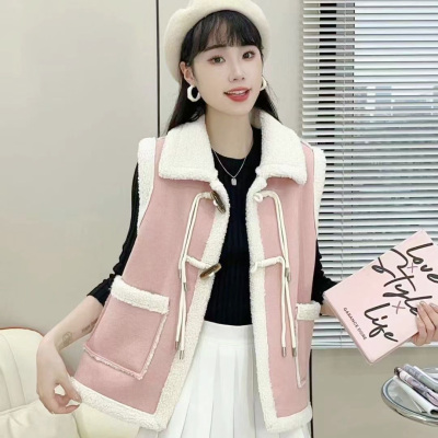 小香风羊羔毛马甲女2025秋冬皮毛一体绒外穿保暖背心坎肩马夹外套