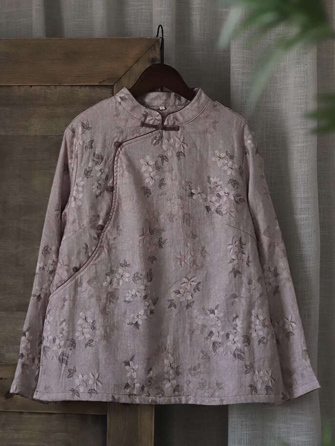文艺花朵盘扣加绒棉服