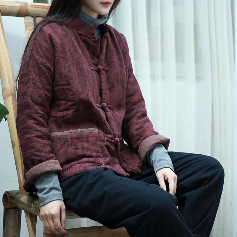 撞色盘扣立领国风夹棉上衣外套