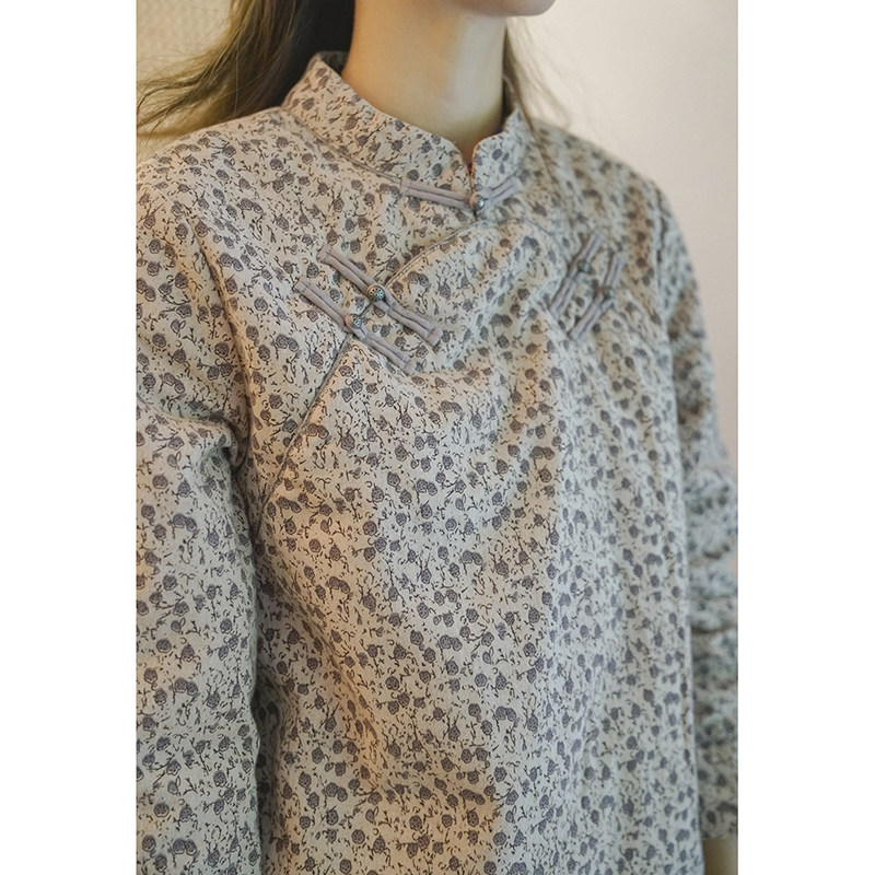 国风温婉薄棉复古茶服立领上衣