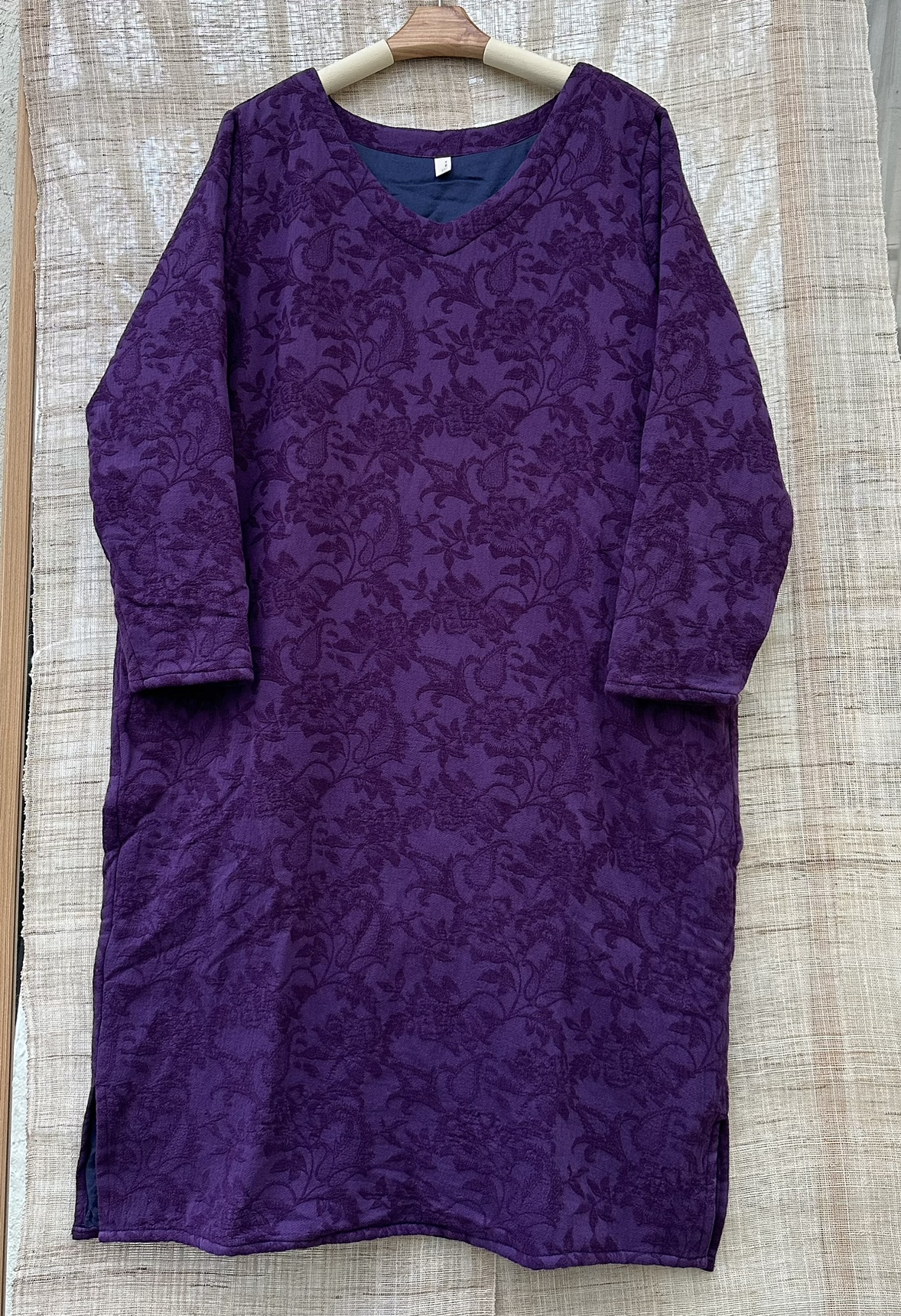 紫色v领复古气质提花裙子