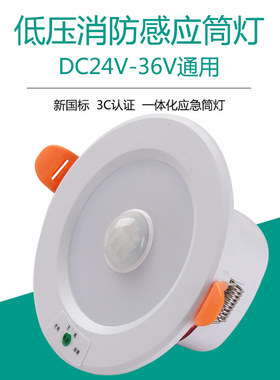 低压36V消防人体感应筒灯嵌入式24雷达声光控停电应急一体LED桶灯
