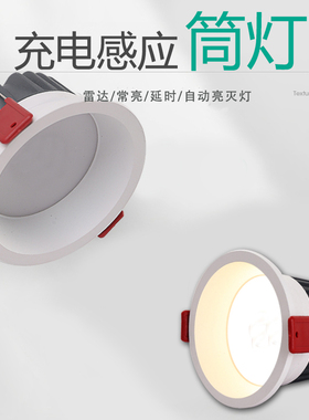 充电遥控雷达感应嵌入式筒灯低压12VLED免布线防眩晕家用高端桶灯