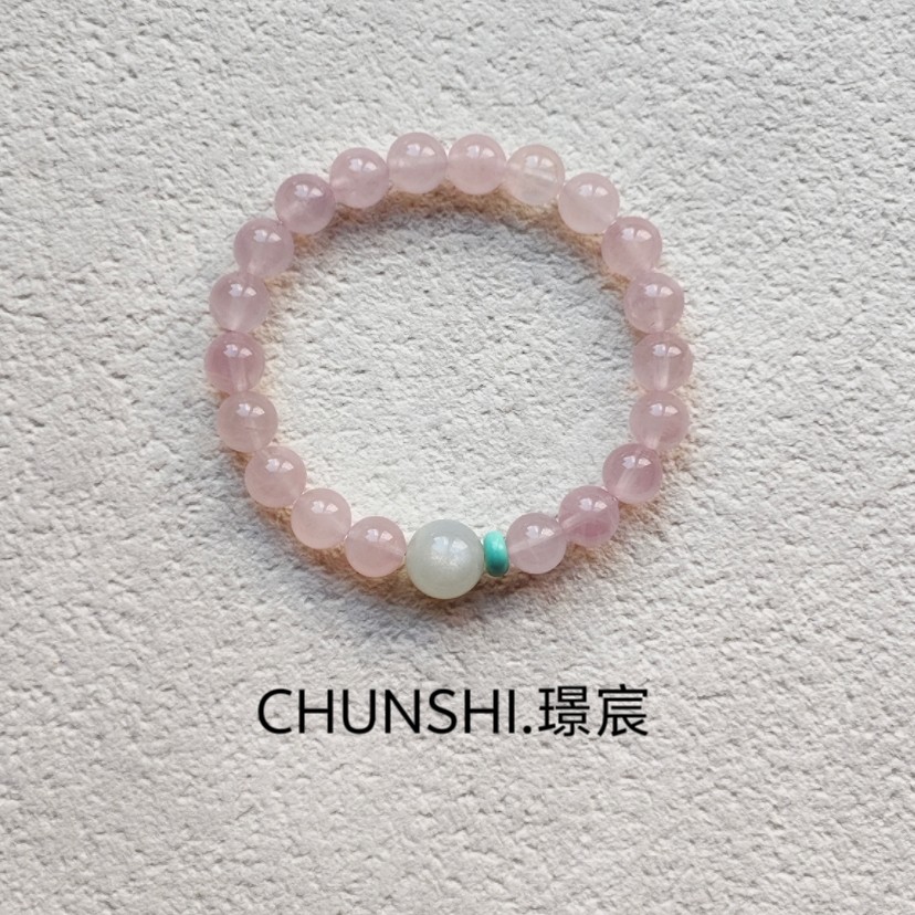秒杀！「璟宸」新中式原创天然粉水晶马粉蓝瓷松月光石手链手串
