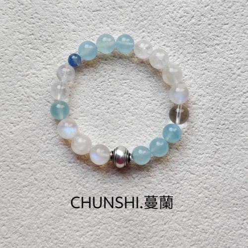 春莳「曼蘭」清冷感~新中式天然蓝月光海蓝宝水晶手链手串送礼