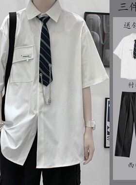 春夏季白色衬衫男女短袖宽松2022新款小众DK制服衬衫男学院风班服