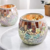 烛台浪漫蜡烛杯烛光晚餐装 贝壳淡彩玻璃马赛克欧式 饰摆件 包邮