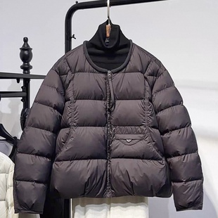 简约短款羽绒服女宽松显瘦保暖加厚外套圆领针织