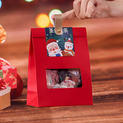 圣诞糖果手提包装纸袋雪花酥牛轧糖奶枣曲奇饼干糯米船开窗自立袋