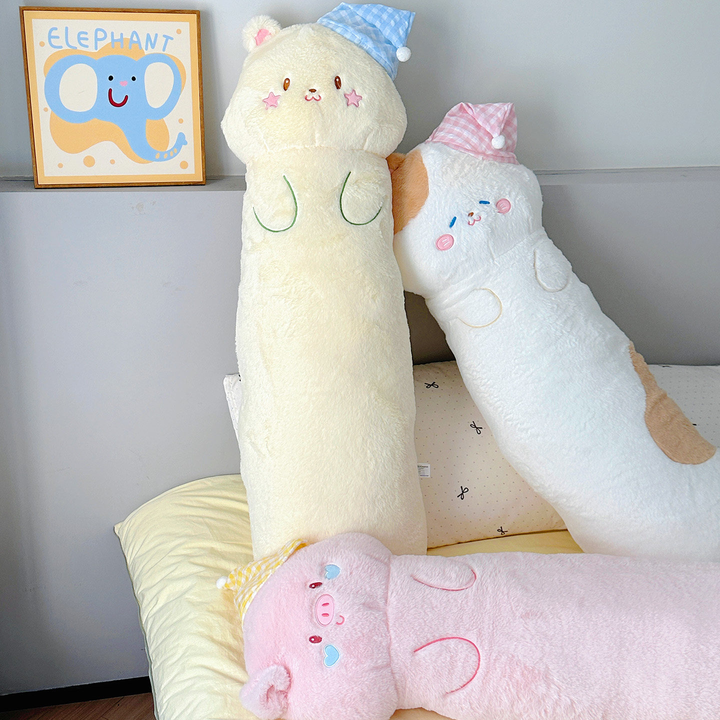 小猪长条抱枕小猫咪靠枕毛绒玩具女生睡觉床上夹腿玩偶可拆洗公仔