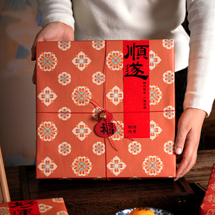 2026新年中式复古点心包装盒九宫格年货包装盒春节糕点牛皮礼品盒