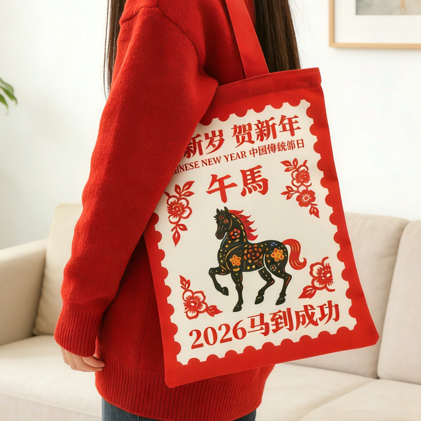 2026马年新年帆布包大容量帆布包新礼品手提袋年货礼袋,包装,年货礼品包装,淘宝优惠券,粉丝福利购,淘宝优惠卷