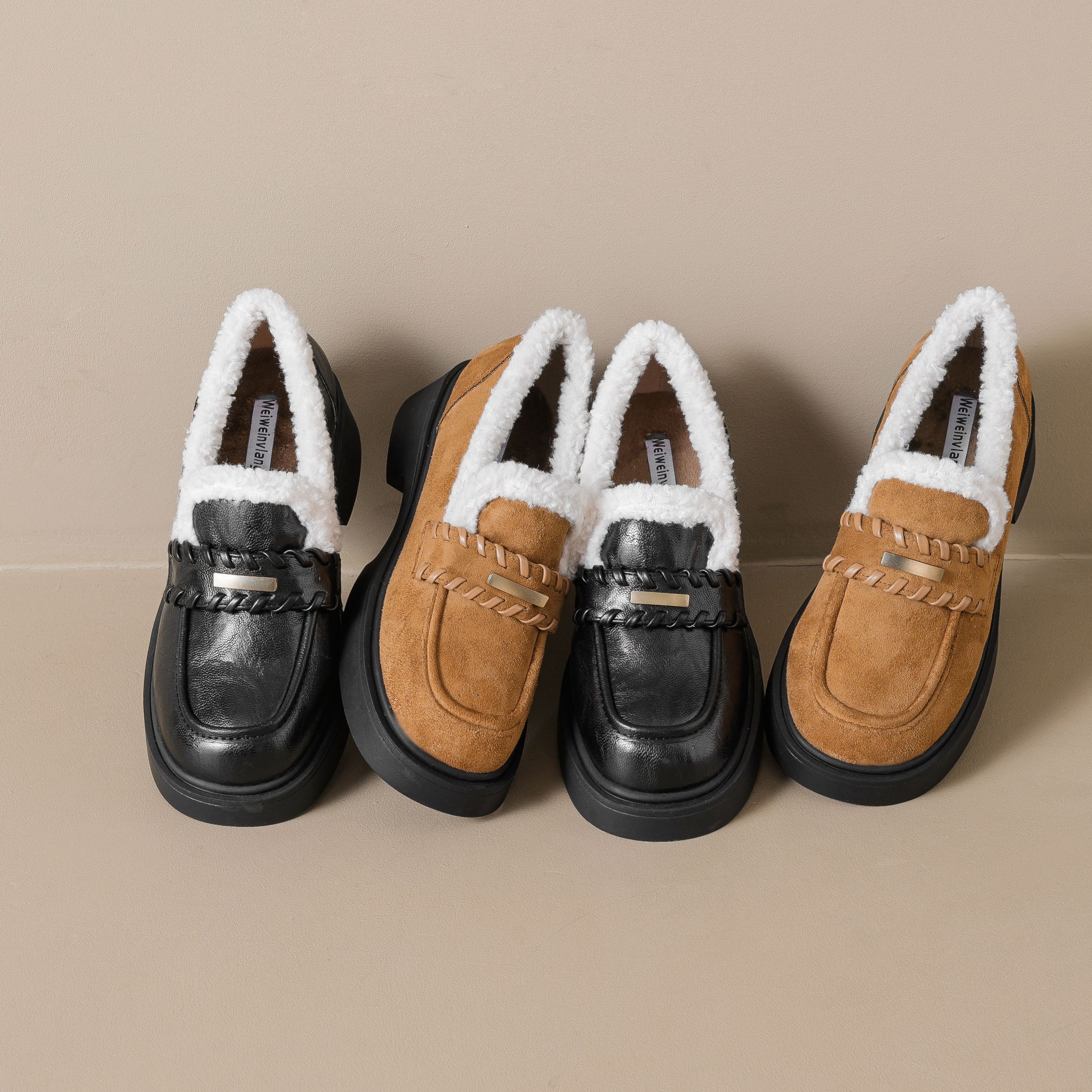 复古学院一脚蹬黑色小皮鞋