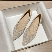 尖头平底婚鞋 伴娘鞋 温柔仙女风珍珠水钻浅口单鞋 韩版 一脚蹬豆豆鞋