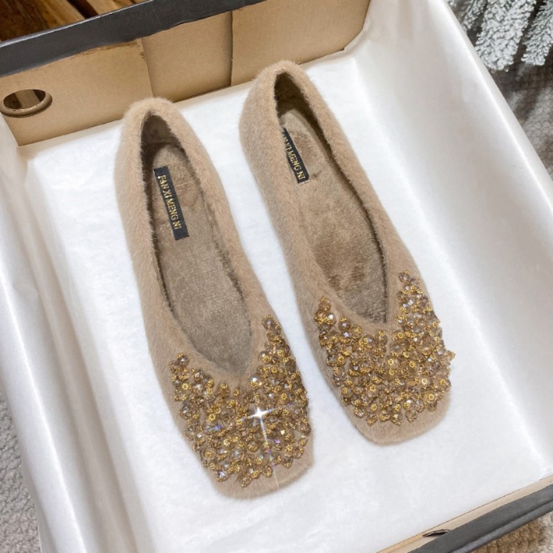 秋冬方头浅口精致毛毛鞋