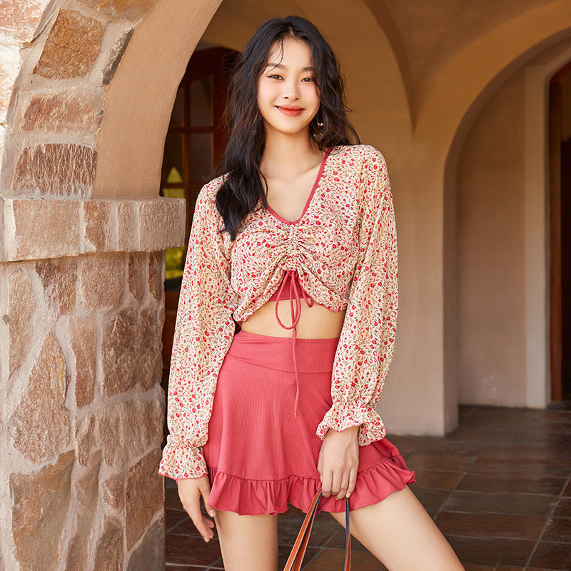 甜美小清新风度假拍照显瘦遮肉可爱保守长袖分体裙式泳衣三件套女,运动/瑜伽/健身/球迷用品,分体泳衣,淘宝优惠券,粉丝福利购,淘宝优惠卷