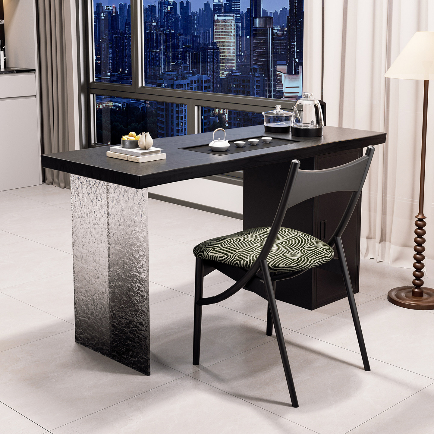 澜台阳台茶桌椅组合客厅家用小茶几意式黑色实木茶台小户型高级感