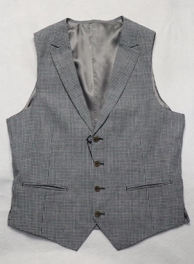 蓝豹/男士灰色千鸟格西装马甲 春夏款 52%亚麻48%桑蚕丝48 50码