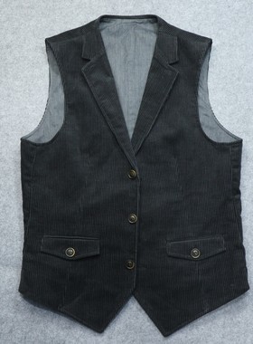 蓝豹/男士黑灰色休闲西装马甲 秋冬全棉 灯芯绒马夹 46 48码